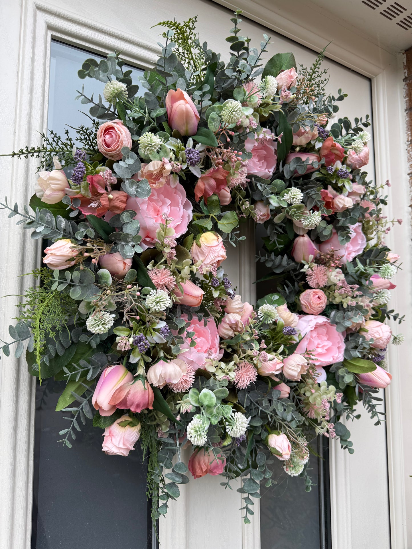 Pink peony & tulip spring wreath (ready to send )