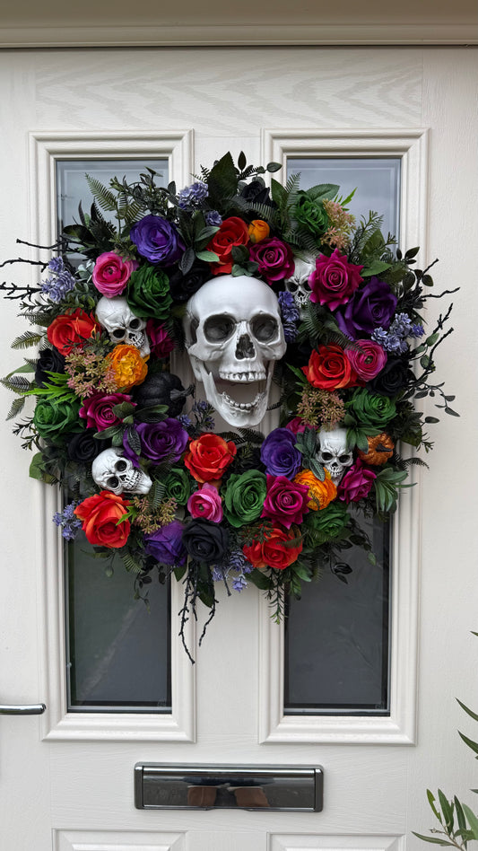 Colourful skull wreath