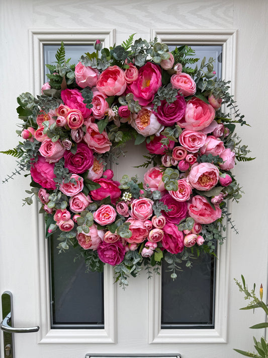 Summer pink peony wreath (ready to send)