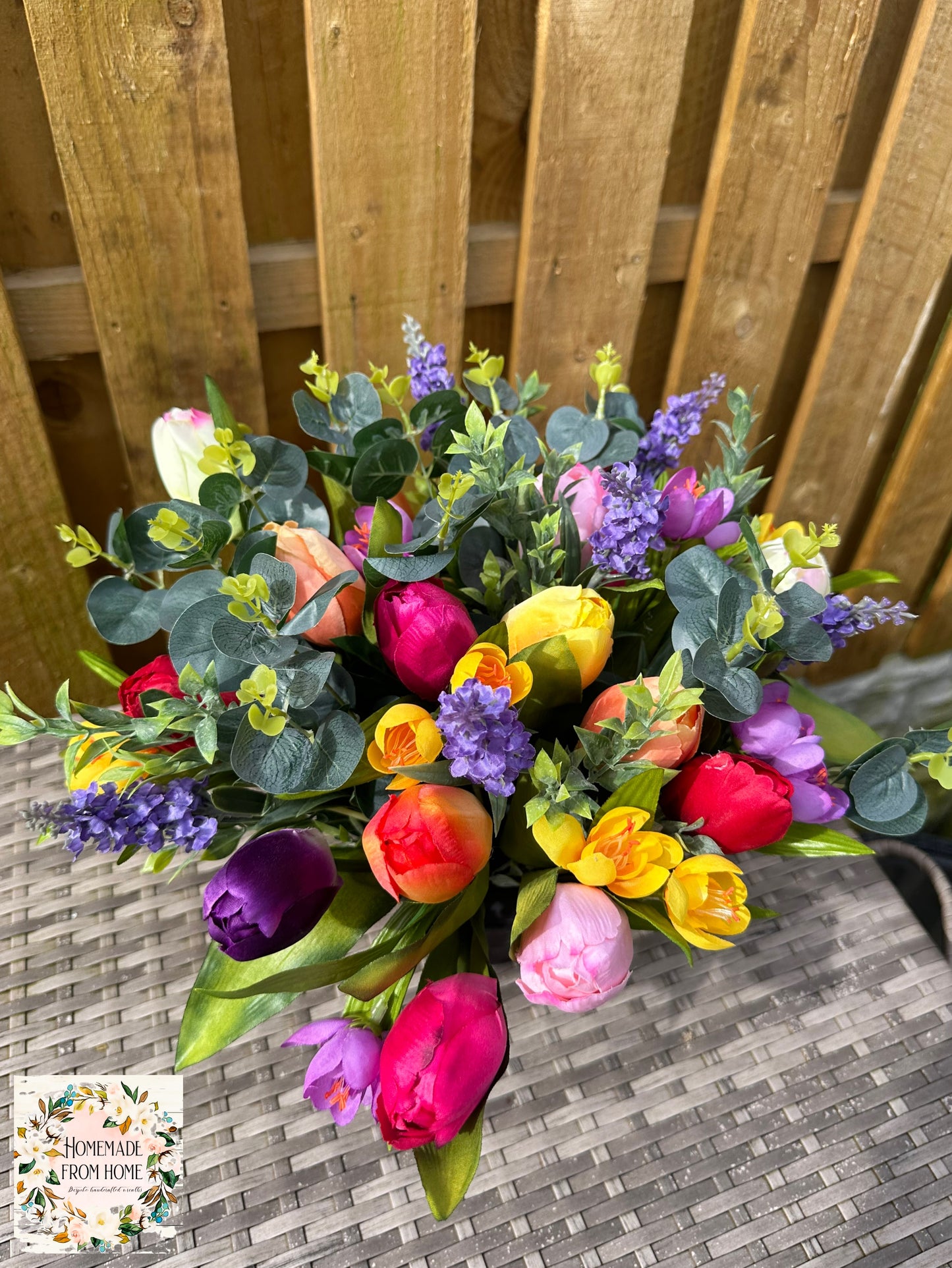 Multi coloured tulip cemetery pot
