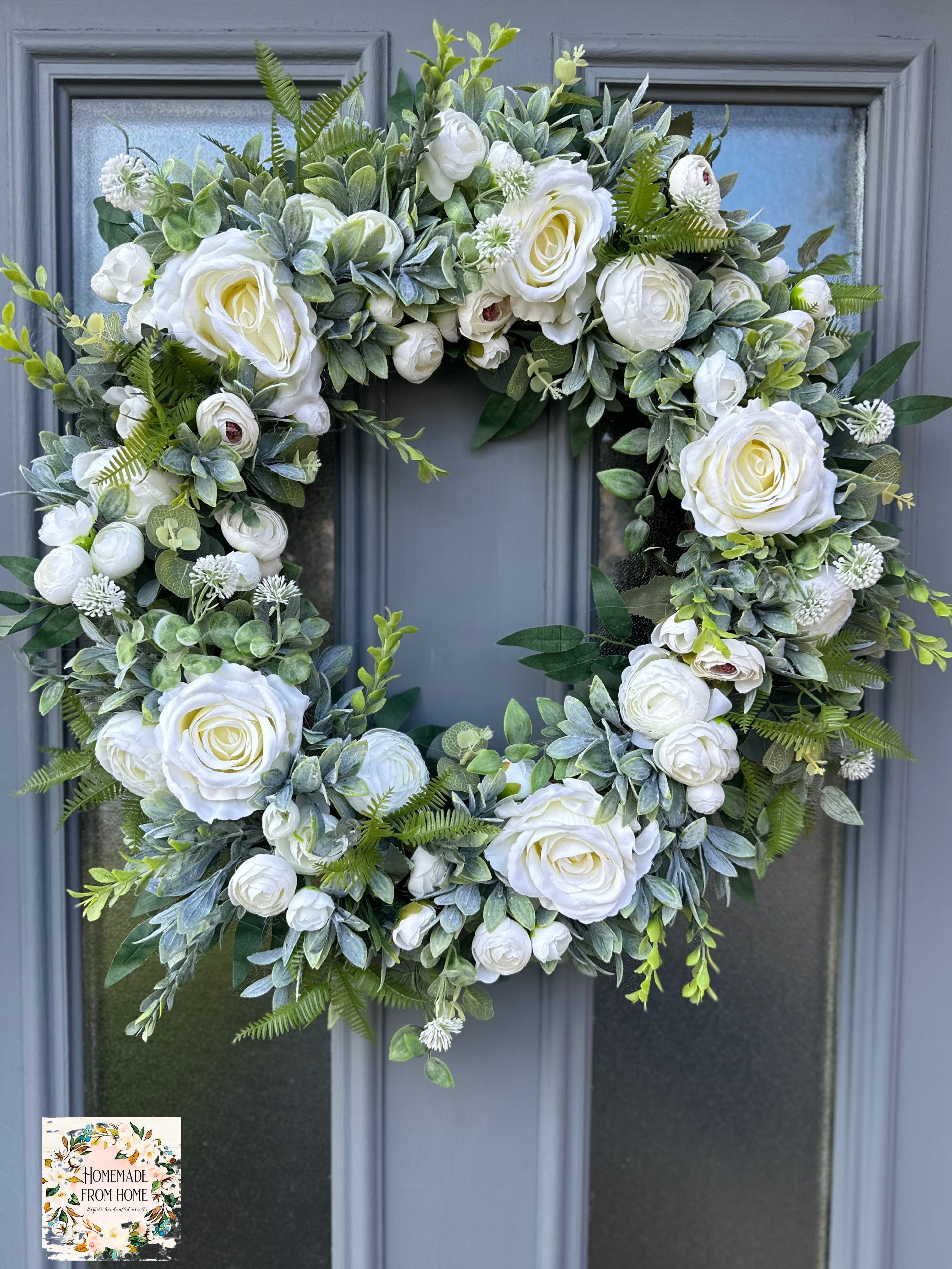 Ivory rose and ranunculus wreath (made to order) – HOMEMADE FROM HOME