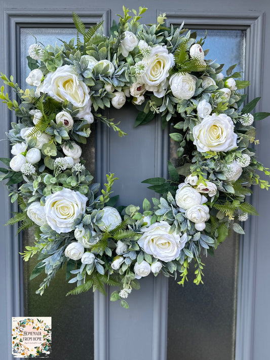 Made to order Ivory rose and ranunculus wreath