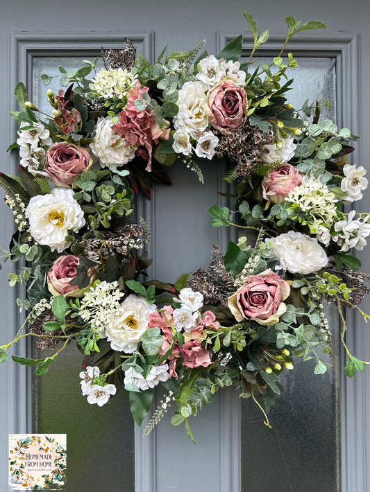 Peony & rose vintage wreath