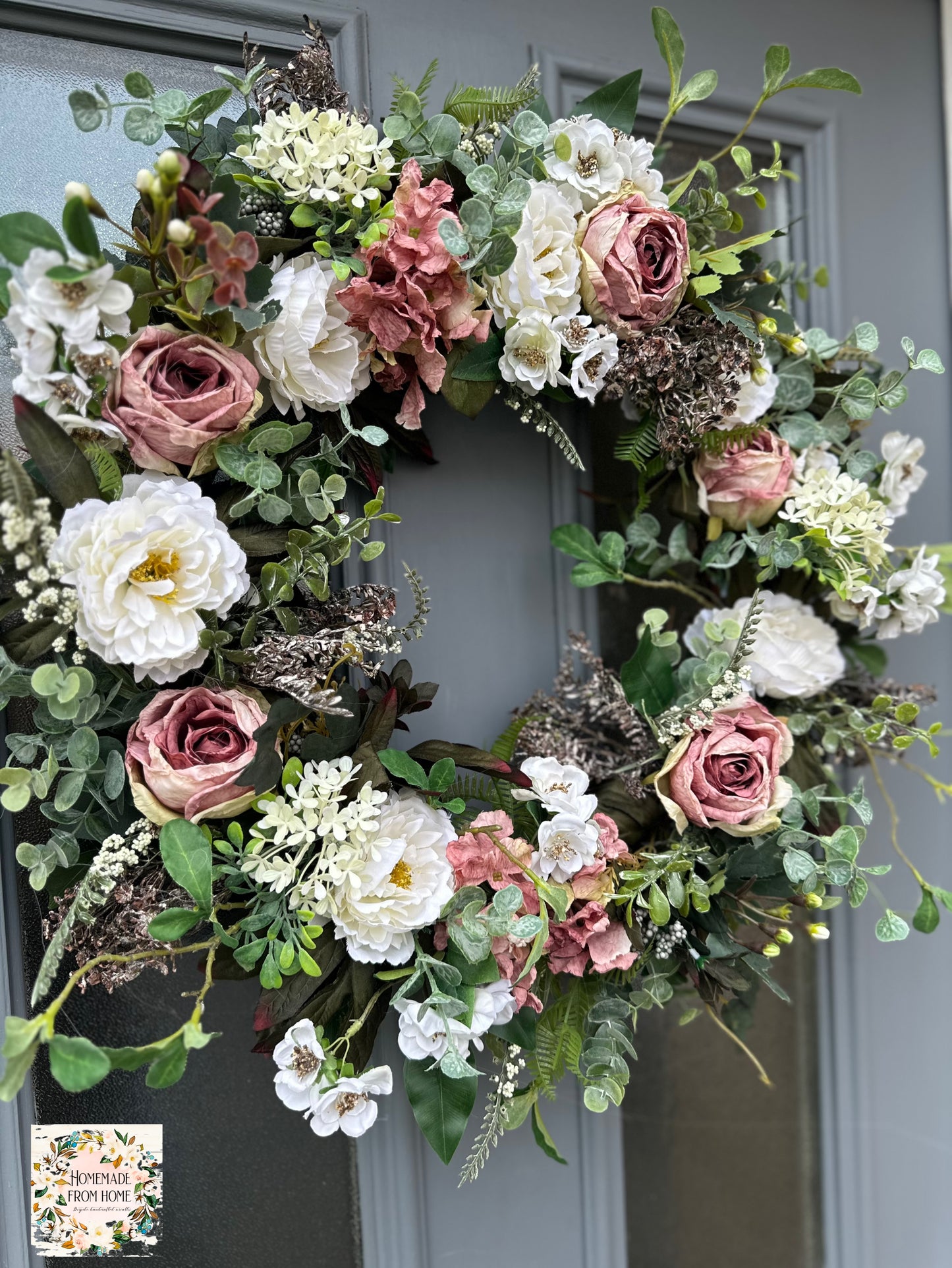 Peony & rose vintage wreath