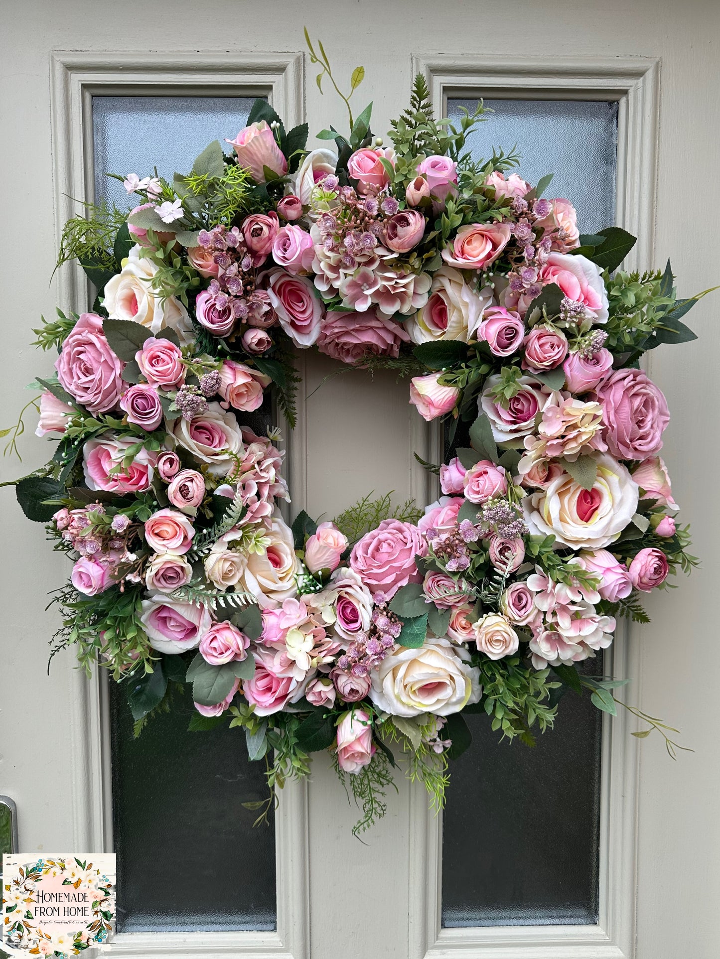 Pink and cream rose wreath