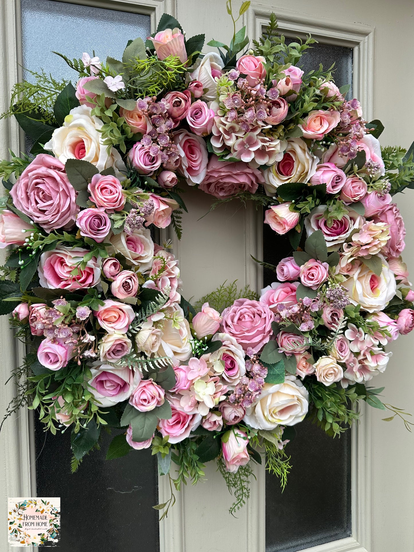 Pink and cream rose wreath