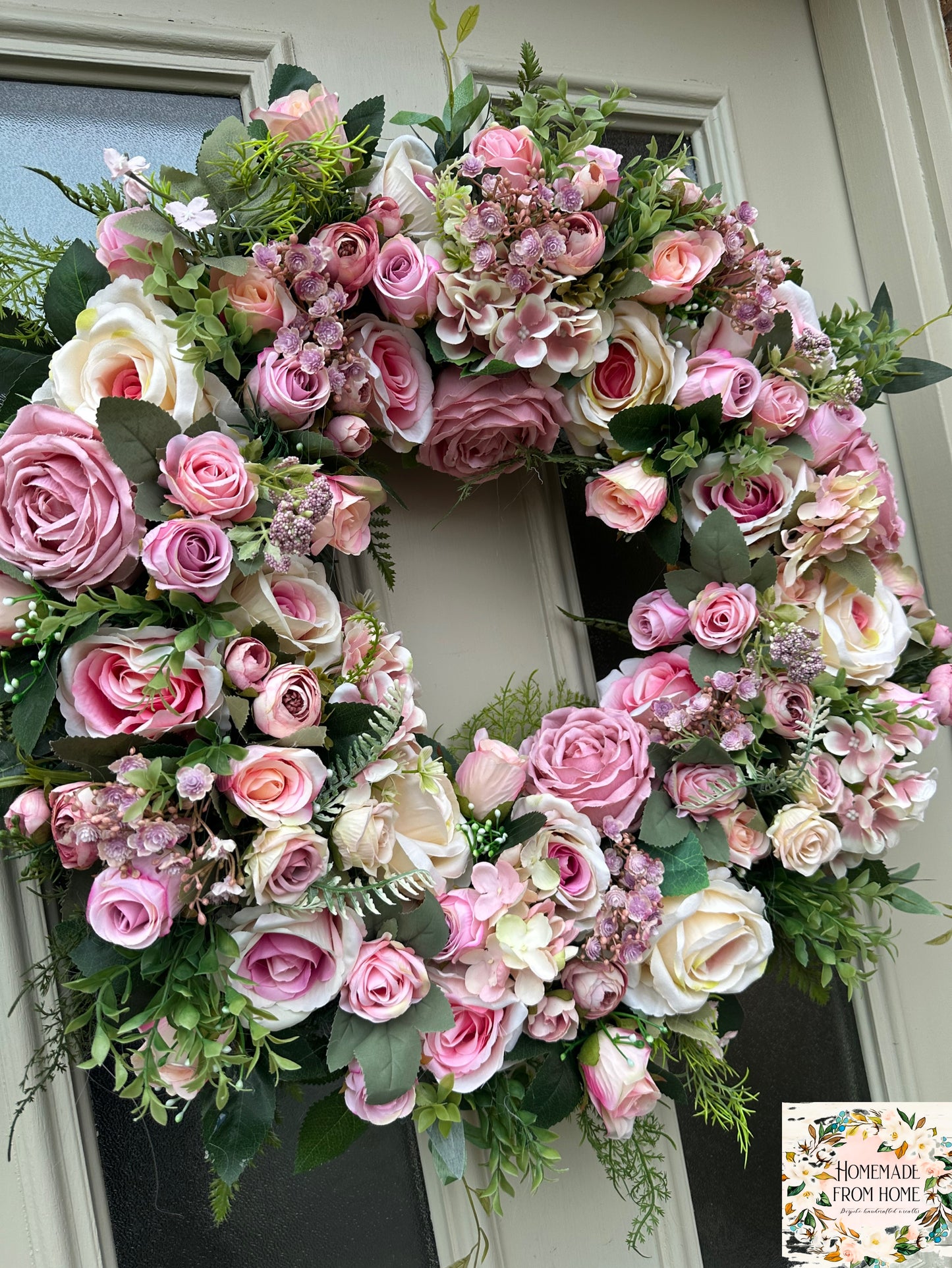 Pink and cream rose wreath