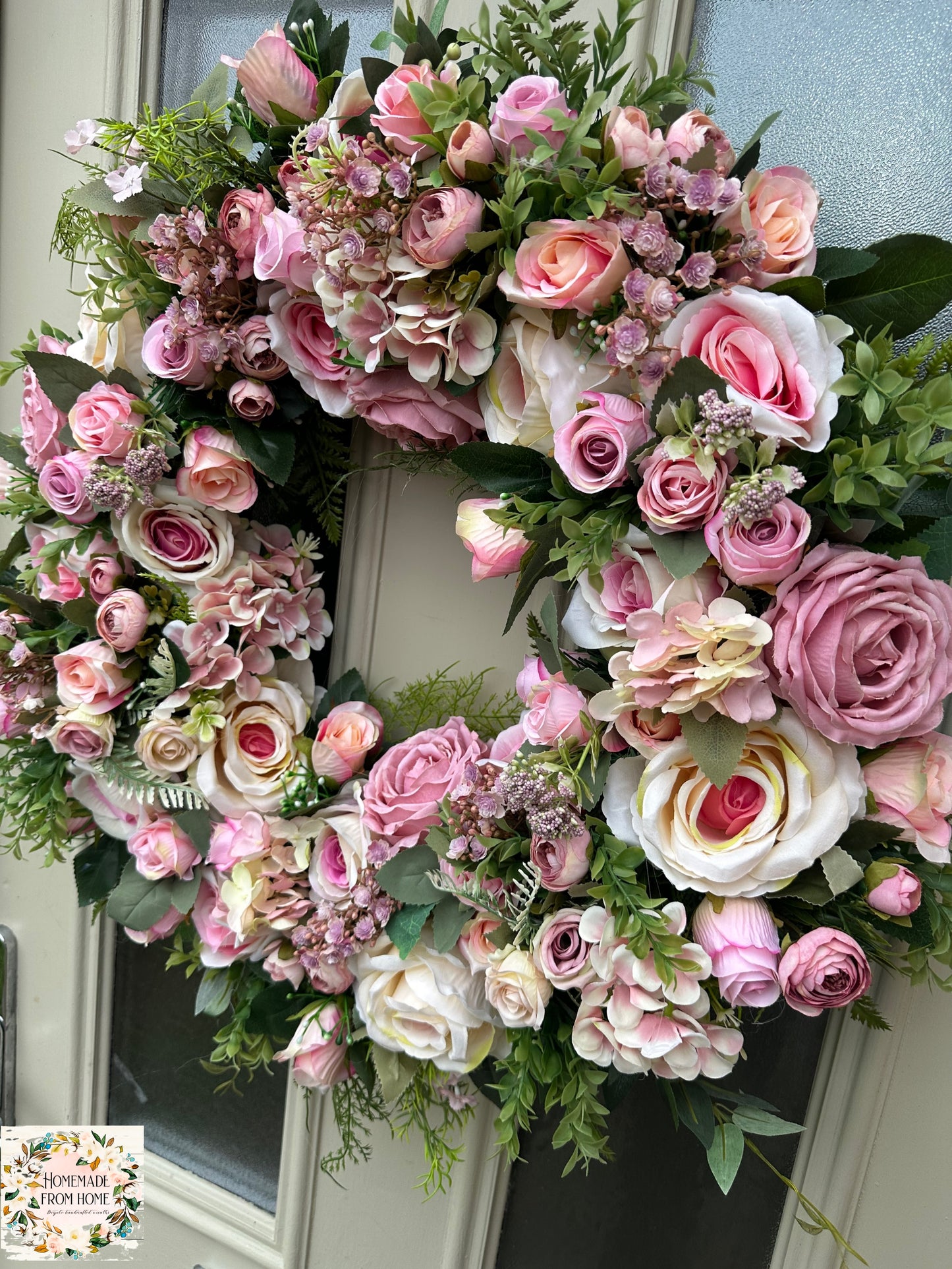 Pink and cream rose wreath