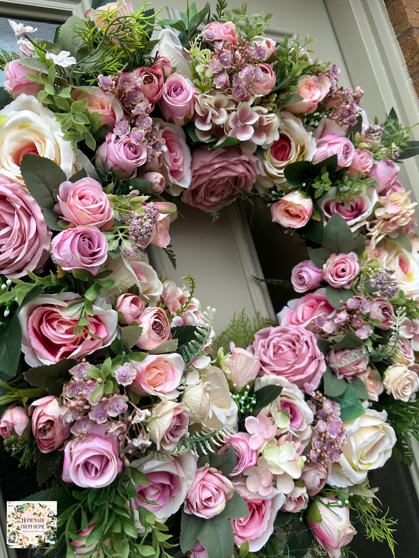 Pink and cream rose wreath