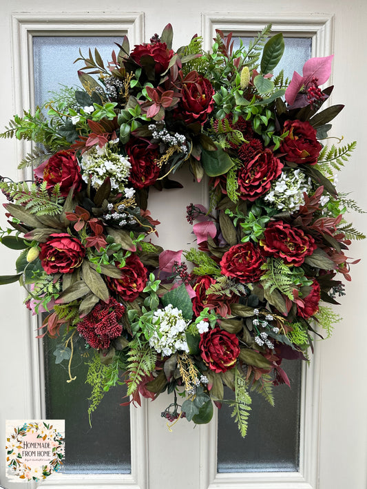 Burgundy peony wreath