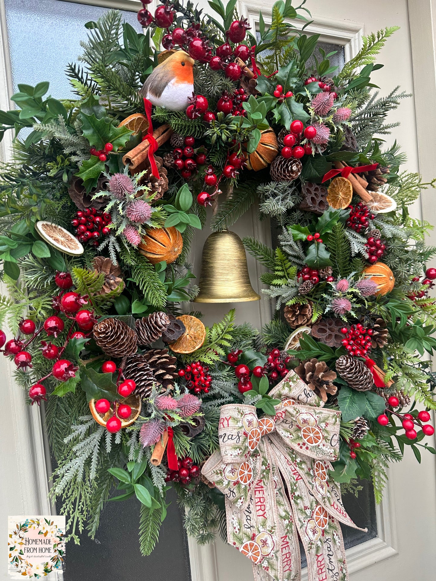 Traditional fruit and Robin wreath