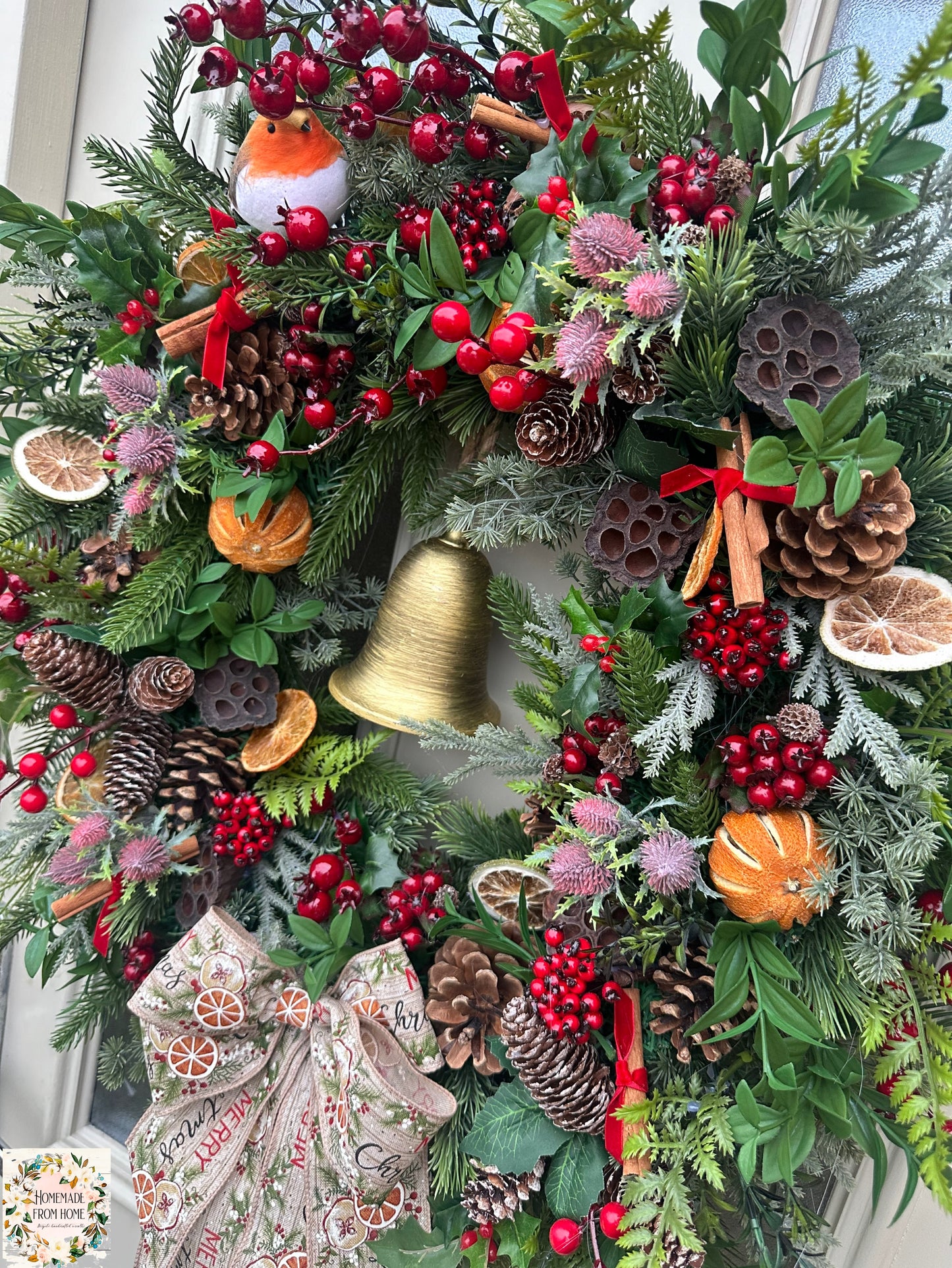 Traditional fruit and Robin wreath