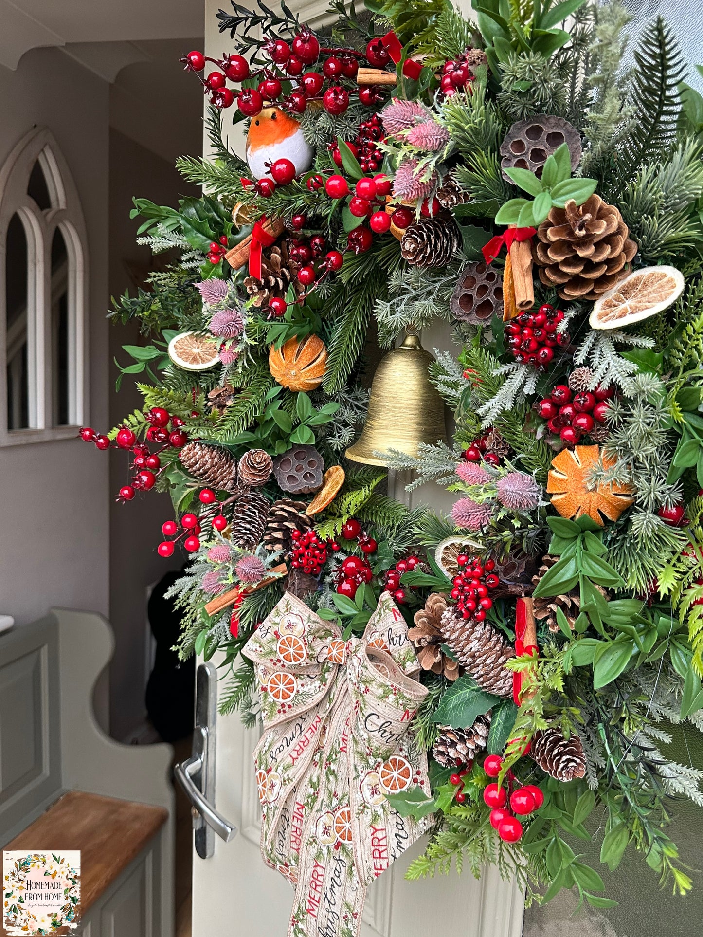 Traditional fruit and Robin wreath