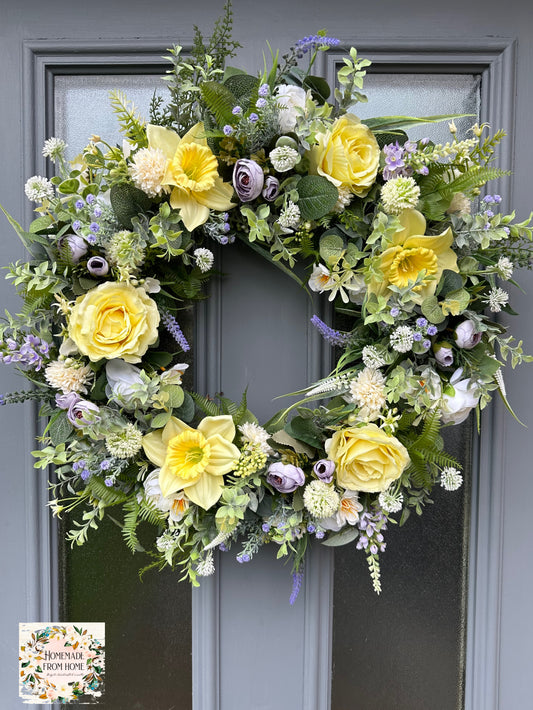Lemon daffodil & lavender wreath