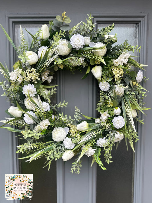 White lavender spring wreath