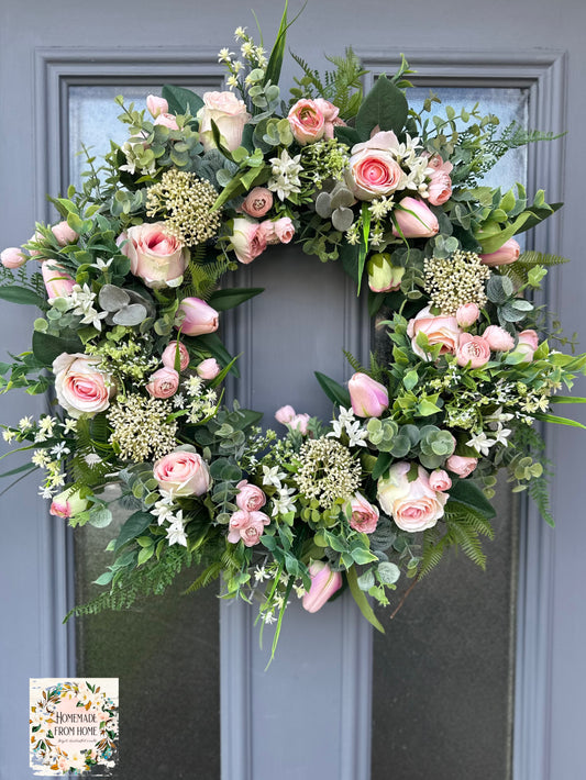 Pink country cottage wreath