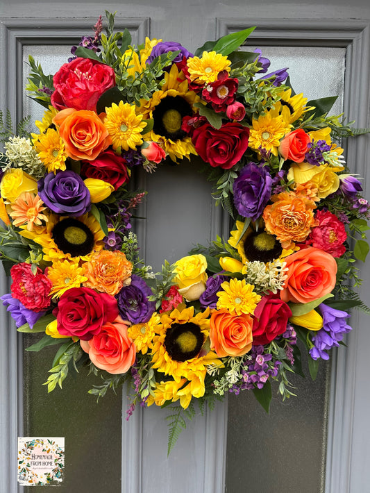 Bright sunflower & rose wreath
