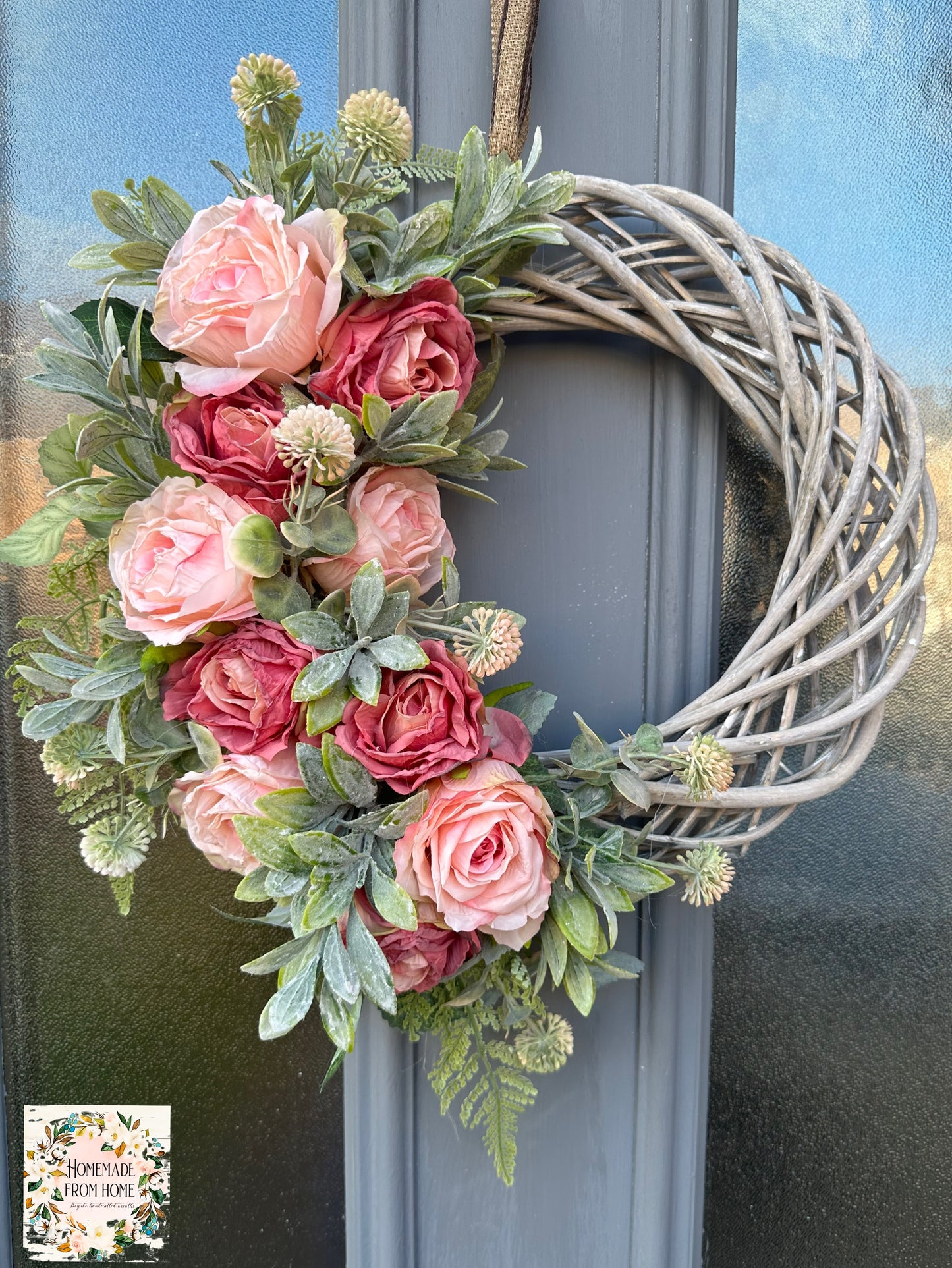Vintage rose and ruscus wreath