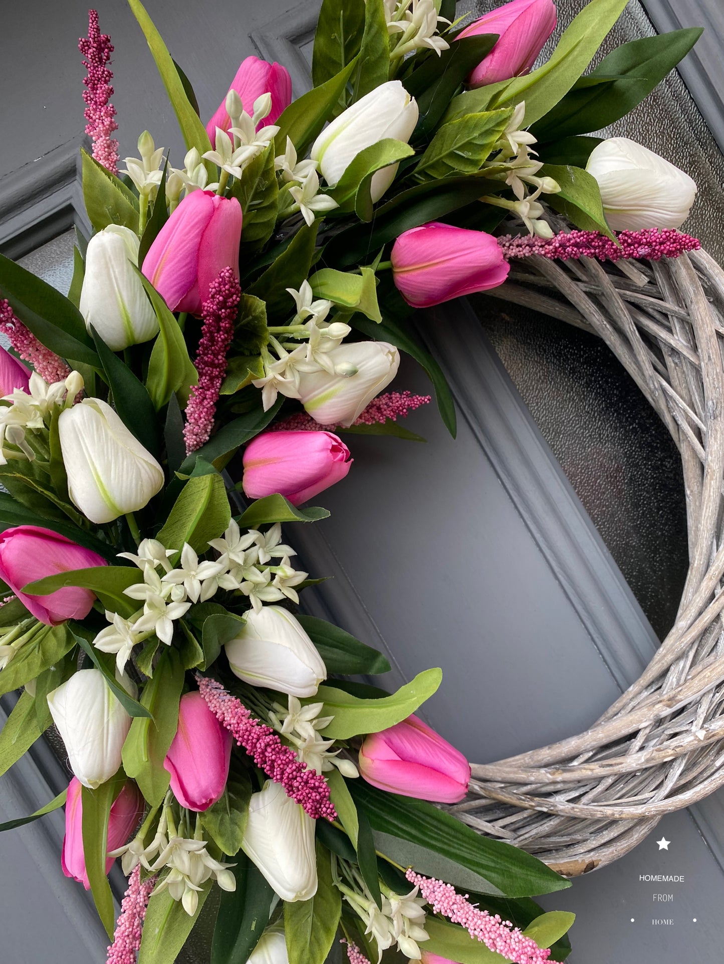 Cerise & ivory tulip wreath
