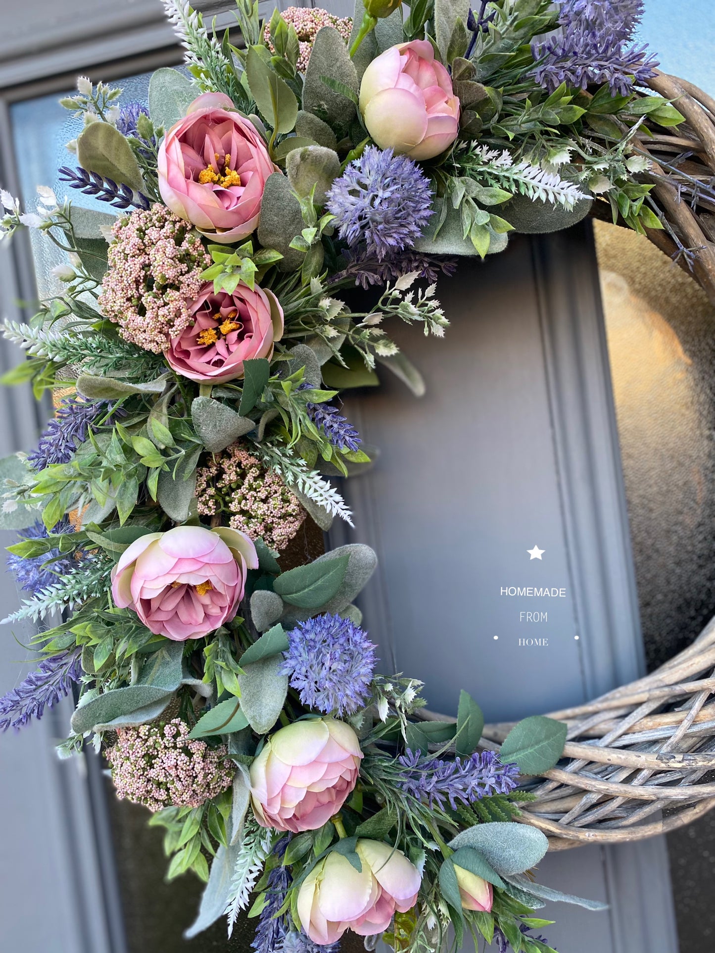 Pastel Tintagel rose wicker wreath