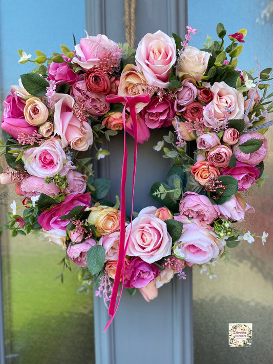 Pink cottage full heart wreath
