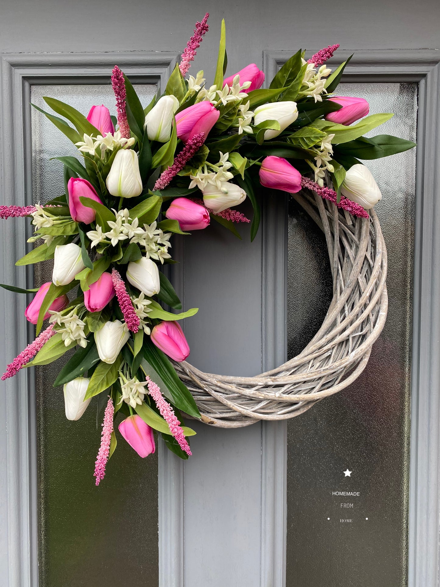 Cerise & ivory tulip wreath