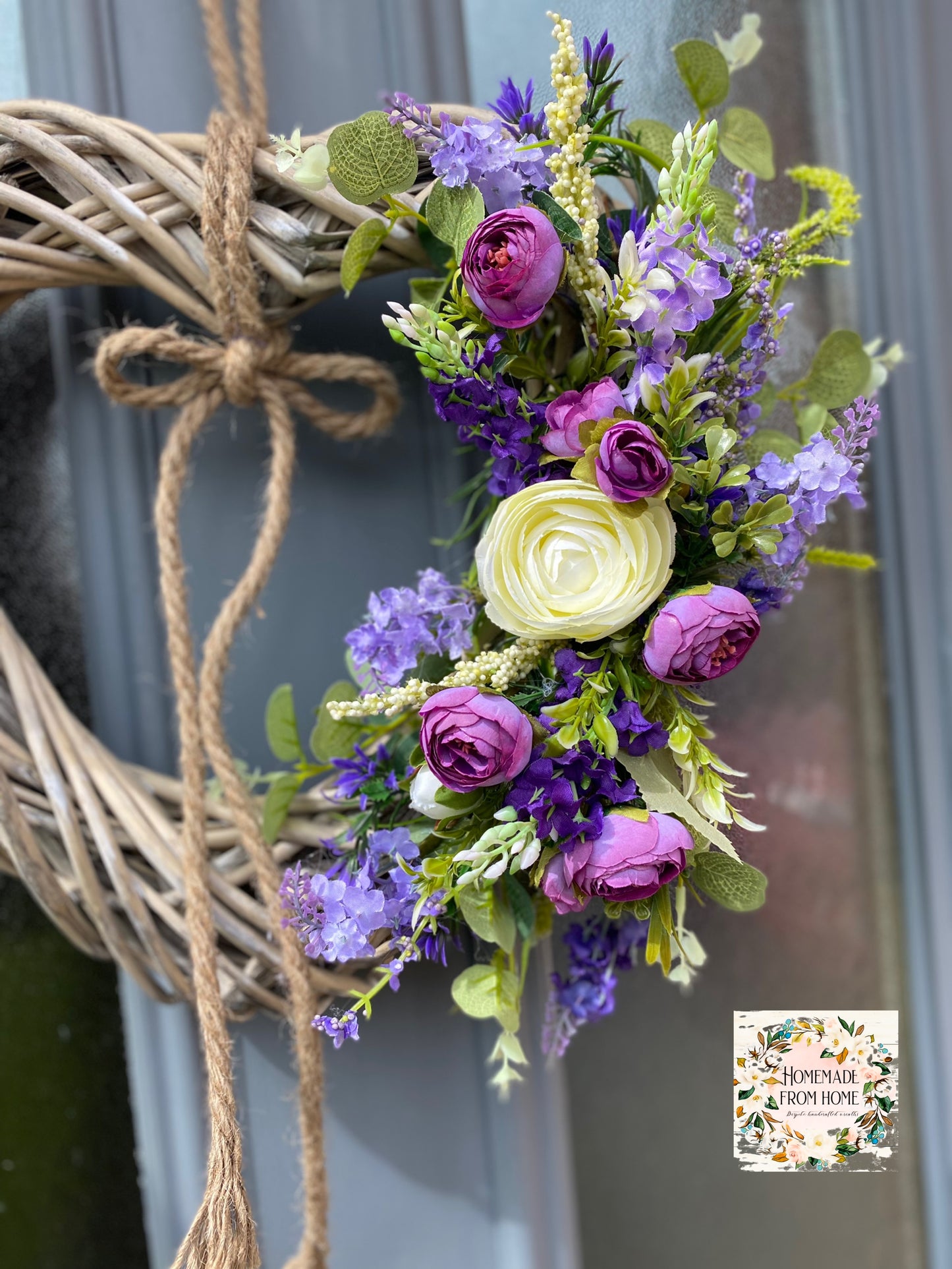 Wild lavender & Ranunculus wicker heart wreath