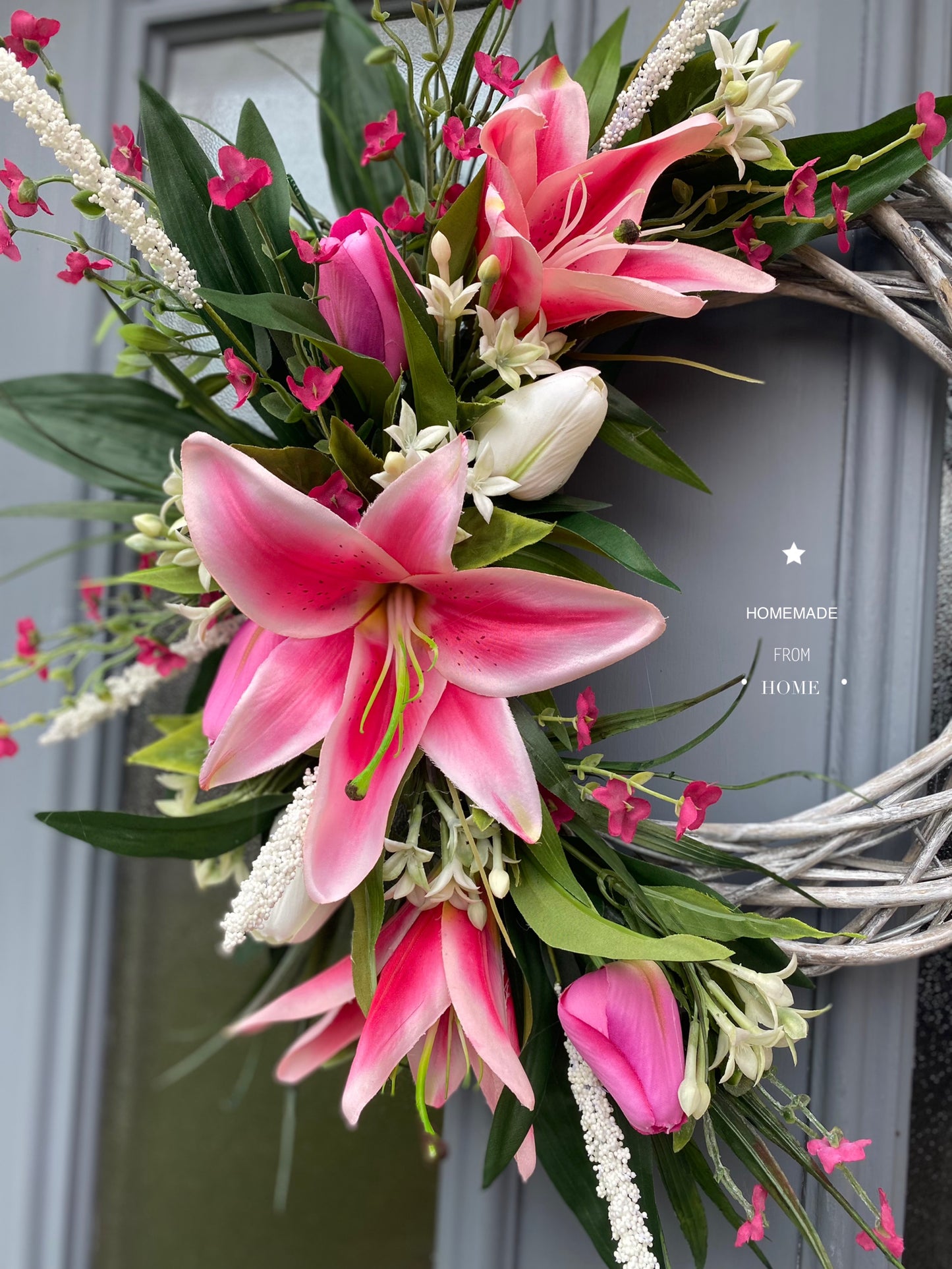 Cerise pink lily wreath