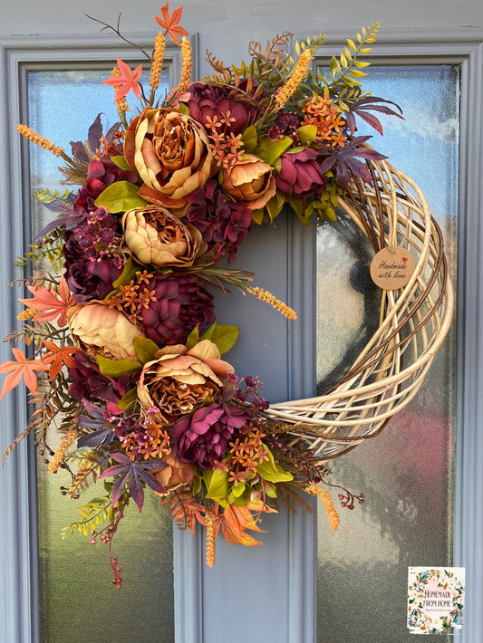 Burnt orange & burgundy peony wreath