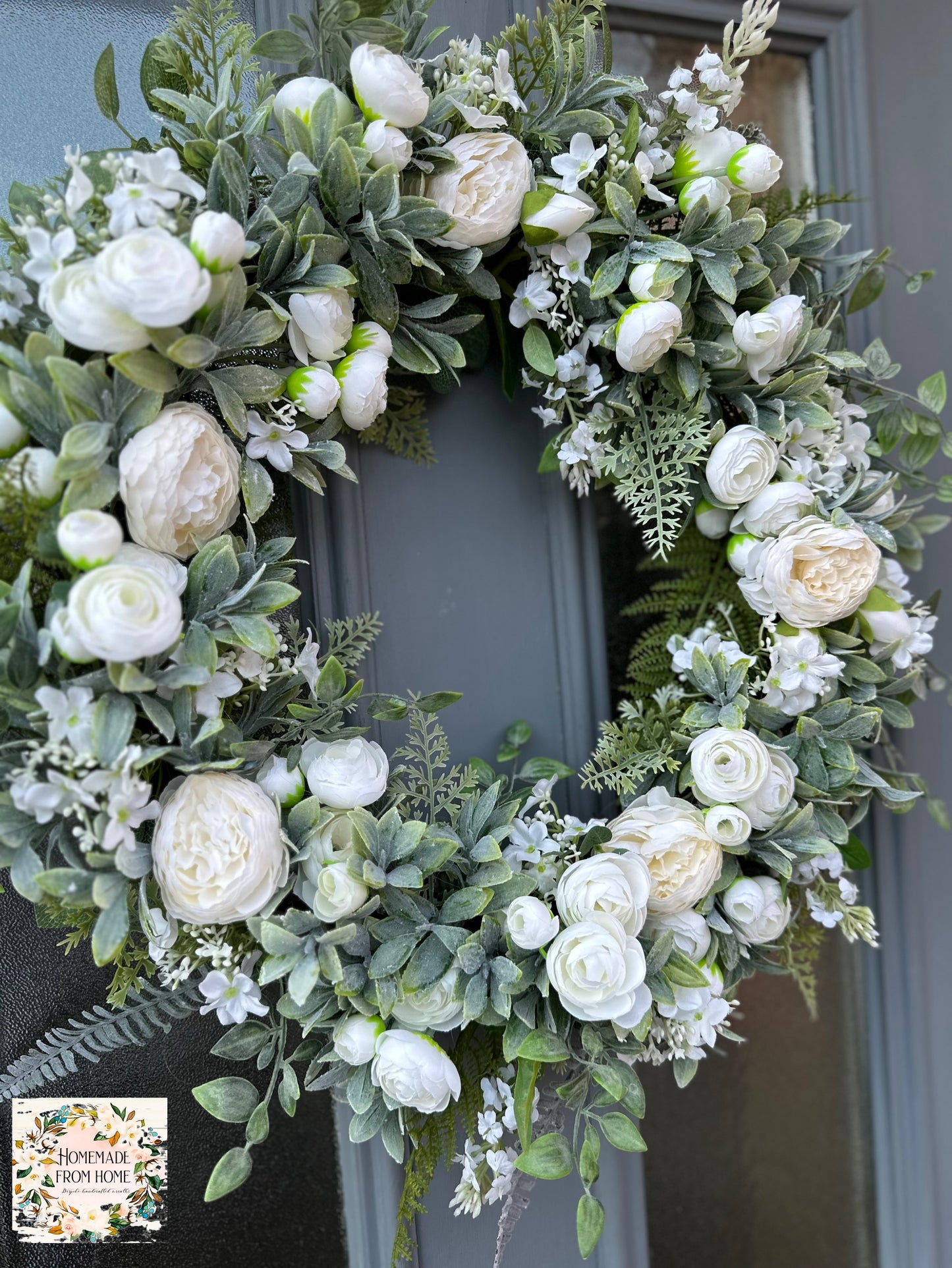 Ivory Peony & ranunculus wreath