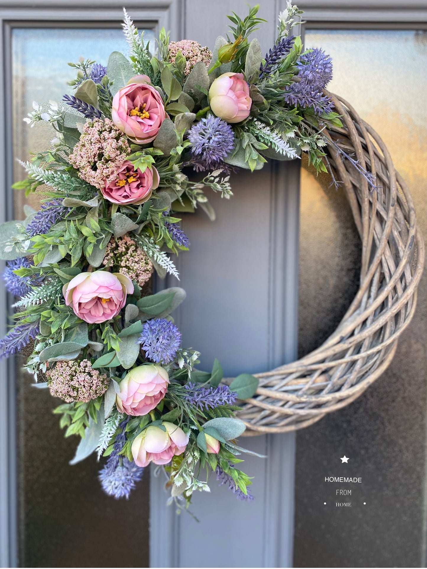 Pastel Tintagel rose wicker wreath