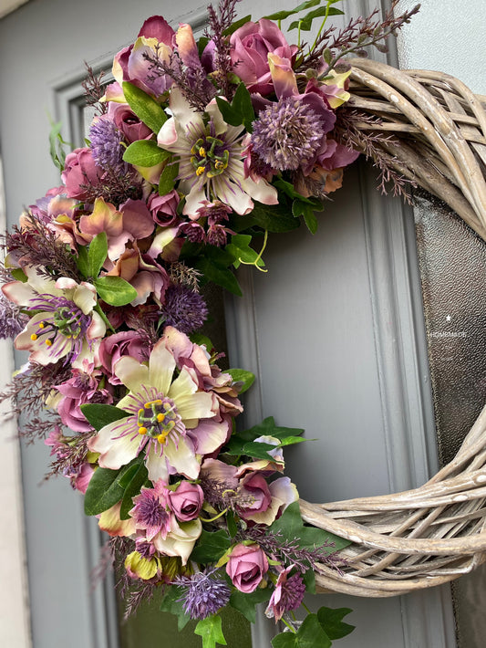 Passion flower & allium chunky wicker wreath
