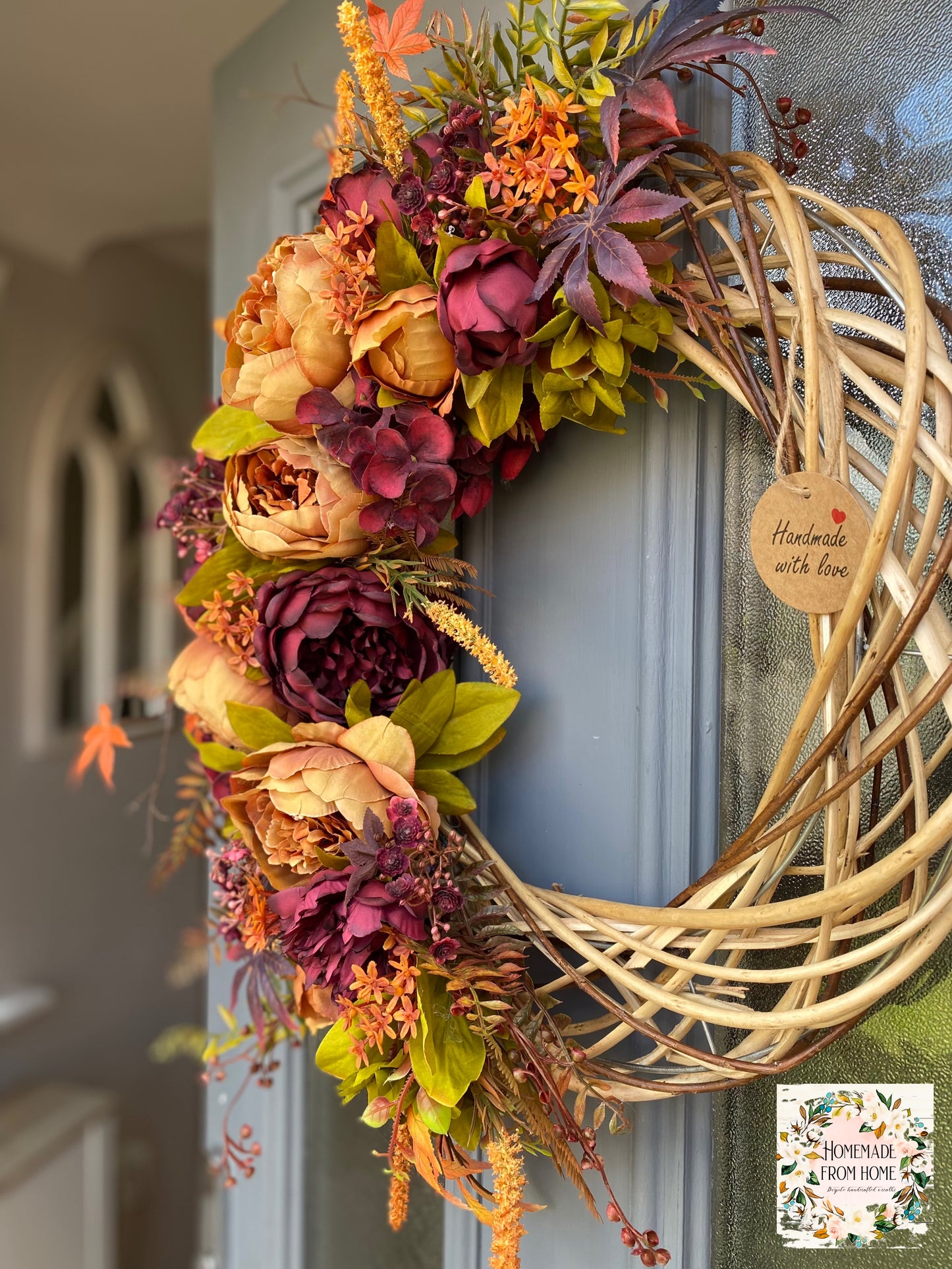 Burnt orange & burgundy peony wreath