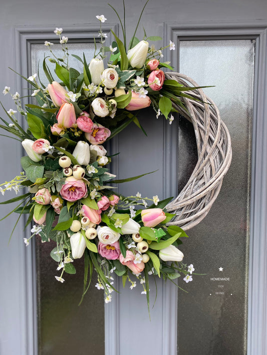 Pastel pink signature wicker wreath