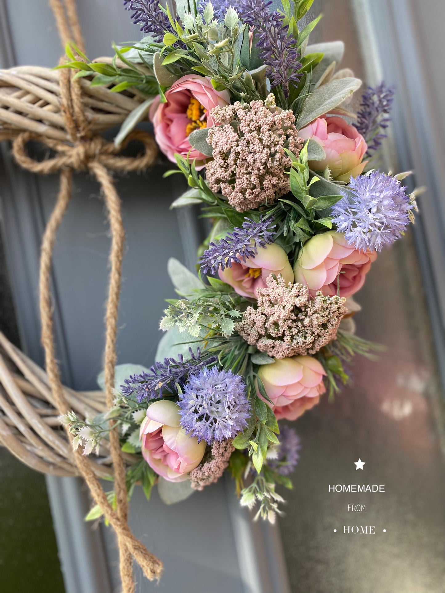 Tintagel rose & lavender wicker heart wreath