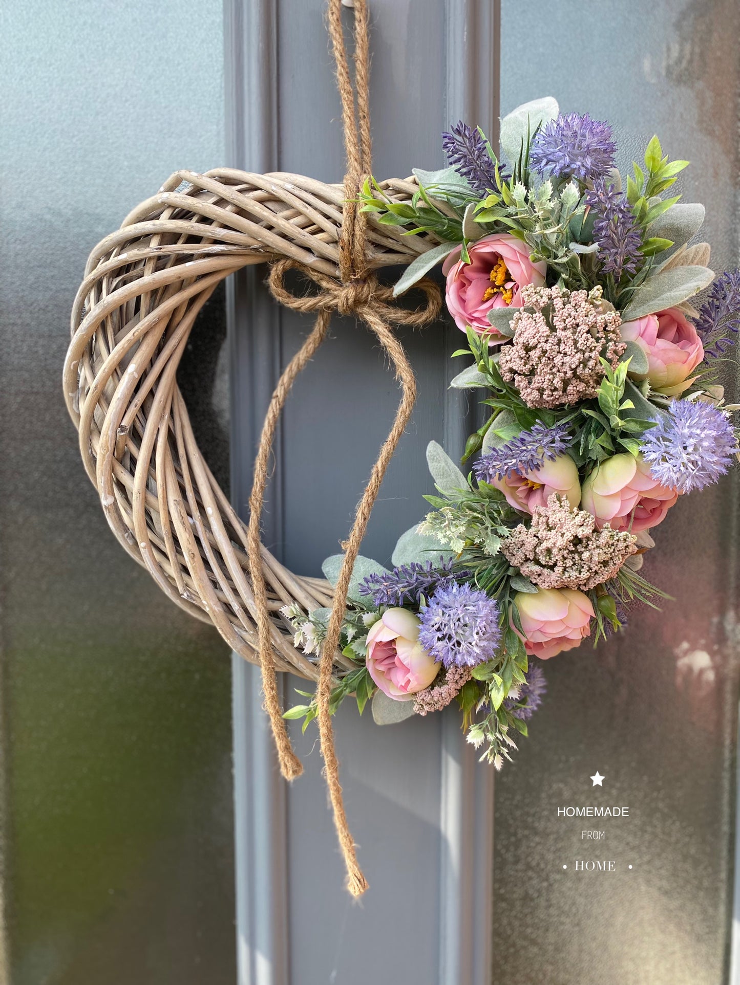 Tintagel rose & lavender wicker heart wreath
