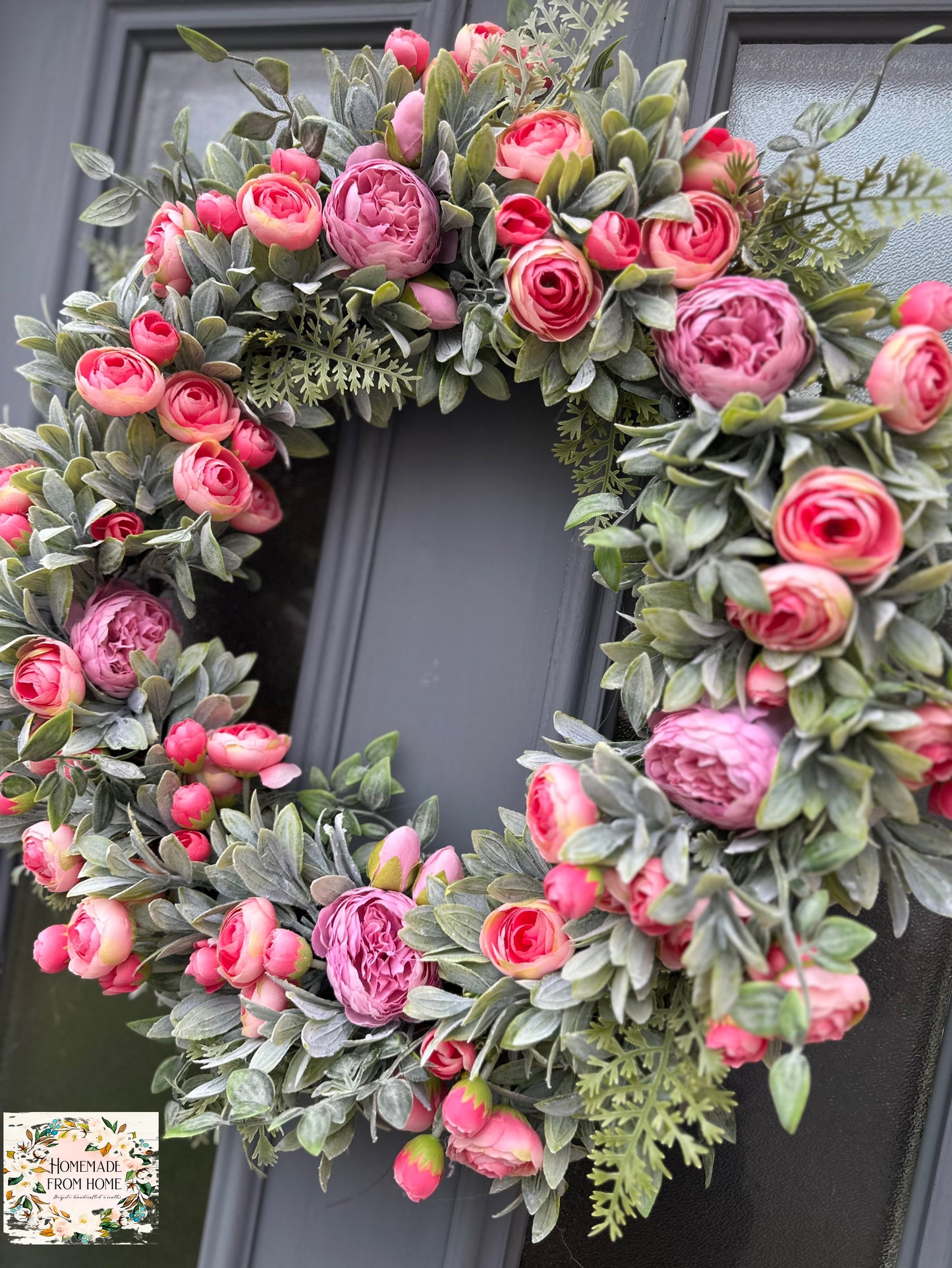 Pink peony & ranunculus wreath